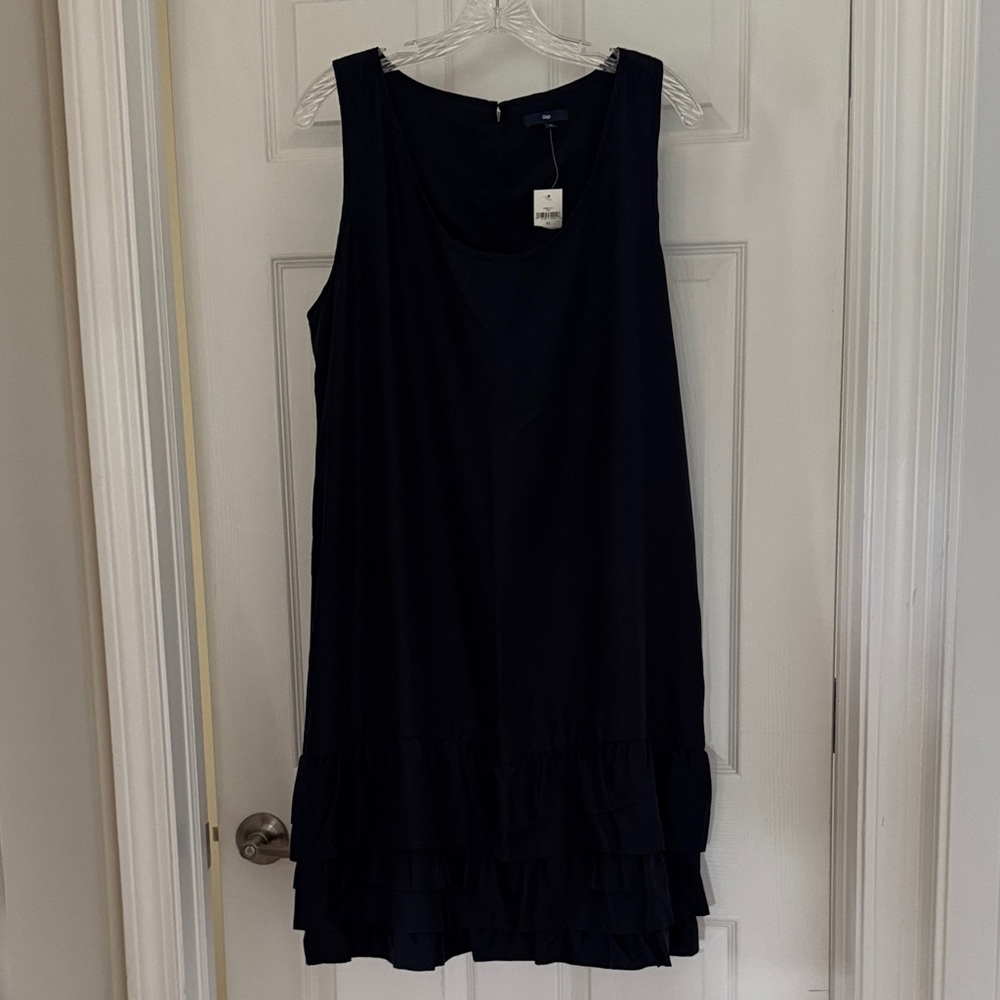 GAP NWT Navy Silk Ruffle Hem Mini Dress Size XL